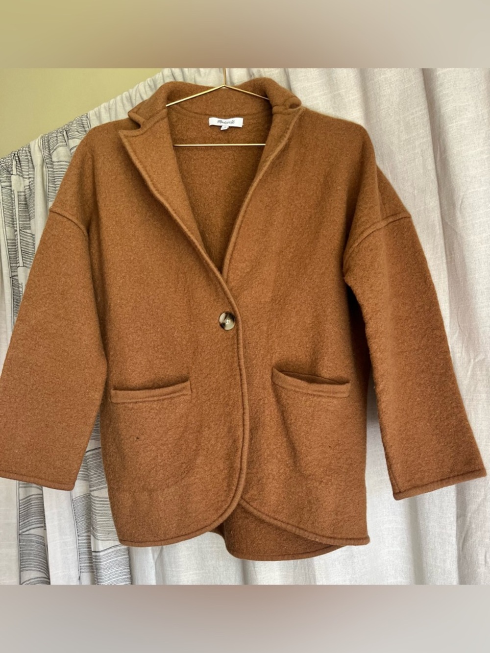 Madewell 100% Merino Wool Blazer Medium Camel Knit Jacket Cozy Minimalist